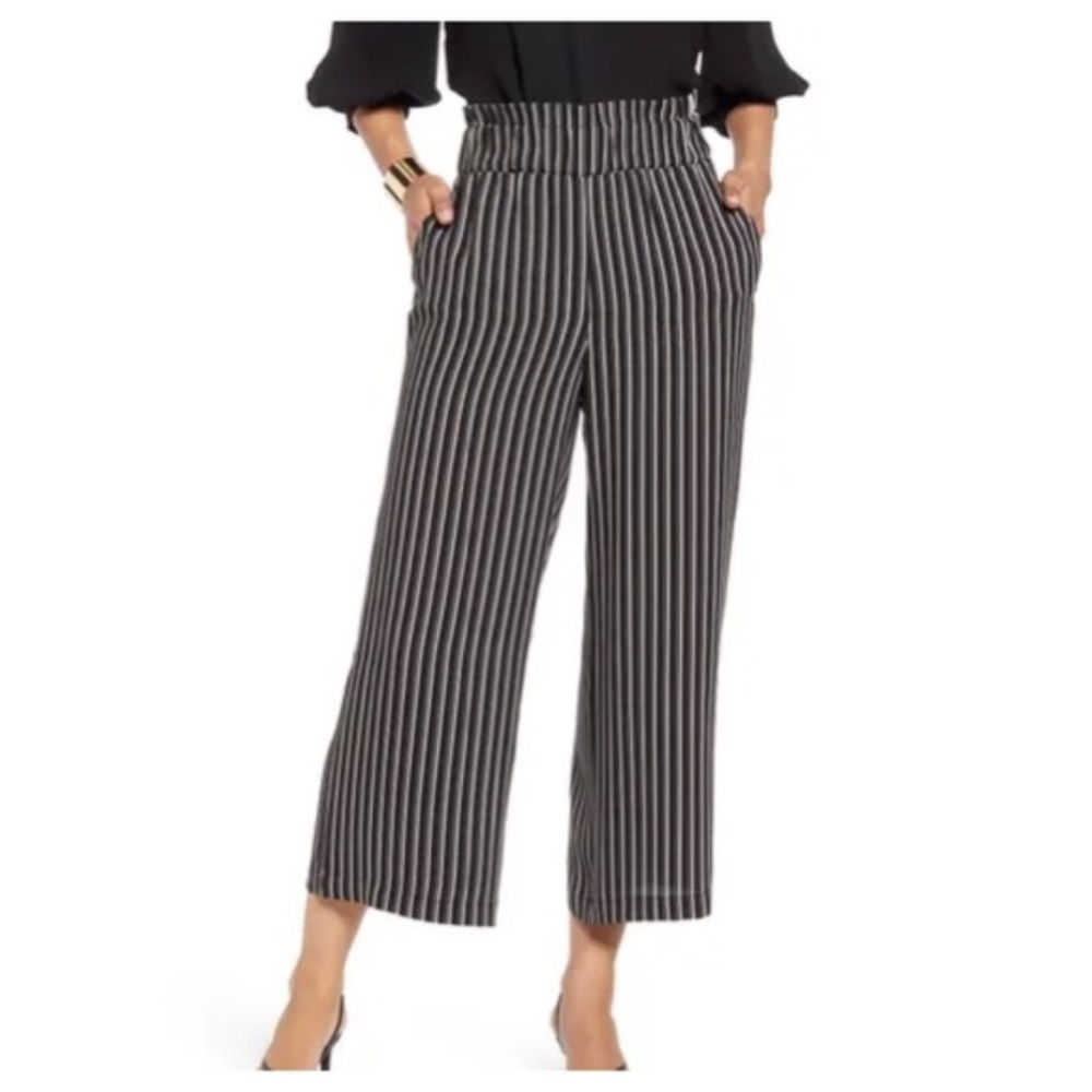 Halogen Wide Leg Black and White Elastic Crop Pant